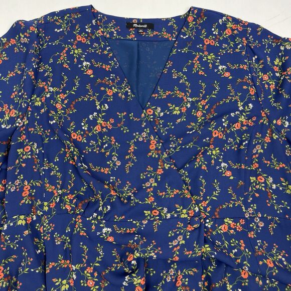 Madewell Amaranth Blue Floral Short Flutter Sleeve Wrap Dress Women’s Plus 22 - Picture 3 of 9